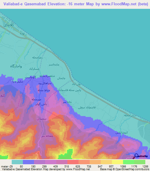 Valiabad-e Qasemabad,Iran Elevation Map
