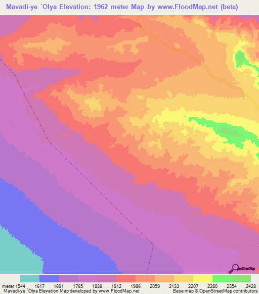 Mavadi-ye `Olya,Iran Elevation Map