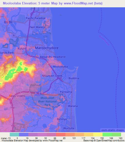Mooloolaba,Australia Elevation Map