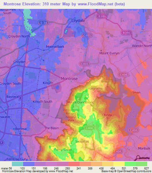Montrose,Australia Elevation Map