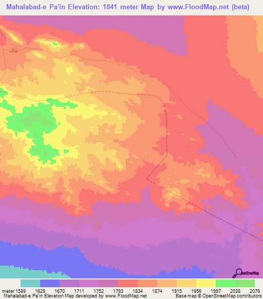 Mahalabad-e Pa'in,Iran Elevation Map