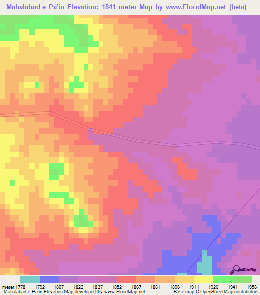 Mahalabad-e Pa'in,Iran Elevation Map