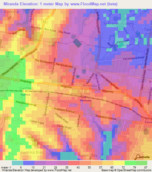 Miranda,Australia Elevation Map