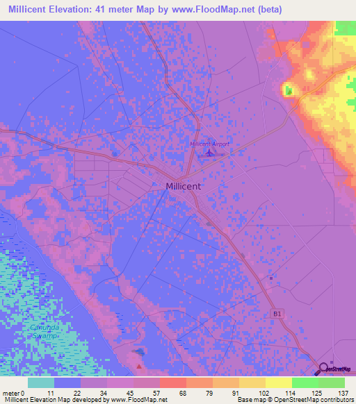 Millicent,Australia Elevation Map