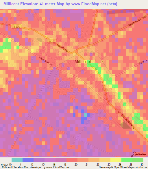 Millicent,Australia Elevation Map