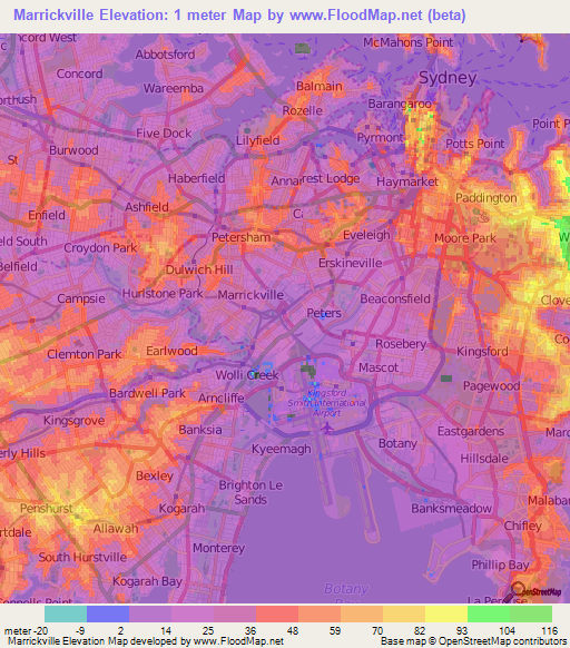 Marrickville,Australia Elevation Map