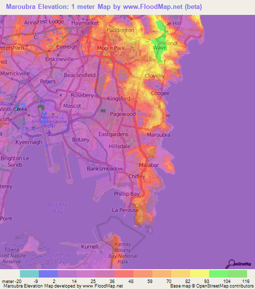 Maroubra,Australia Elevation Map