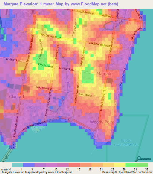 Margate,Australia Elevation Map