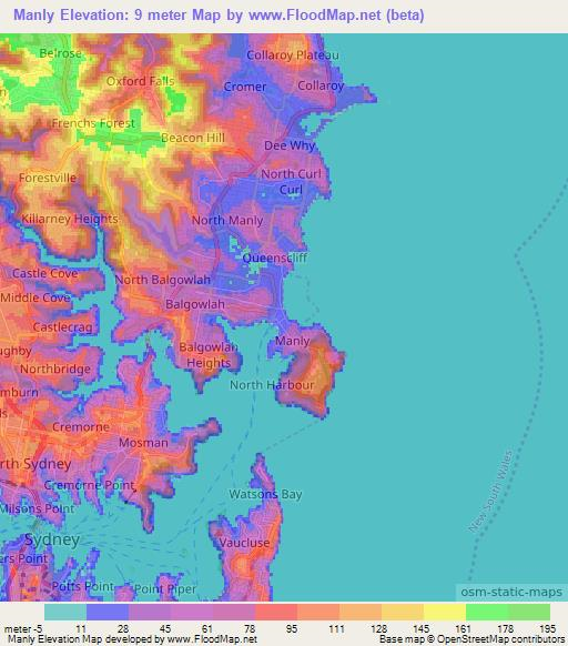 Manly,Australia Elevation Map