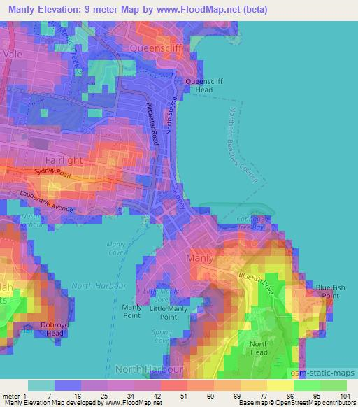 Manly,Australia Elevation Map