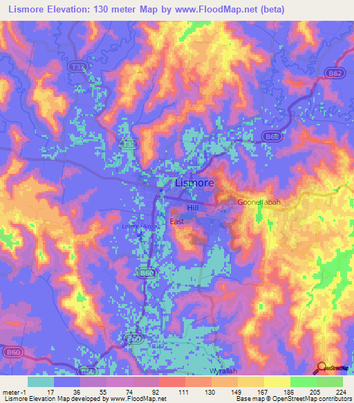 Elevation of Lismore,Australia Elevation Map, Topography, Contour