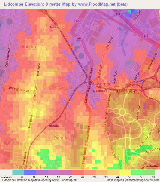 Lidcombe,Australia Elevation Map