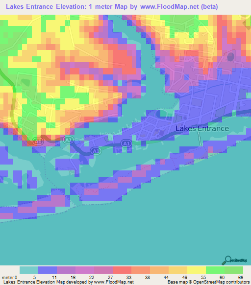 Lakes Entrance,Australia Elevation Map