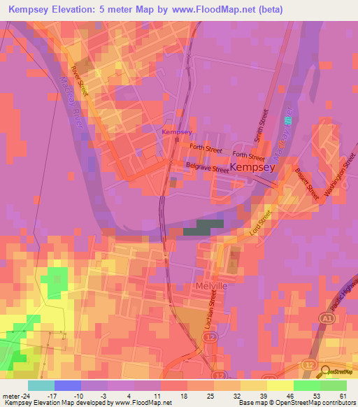 Kempsey,Australia Elevation Map