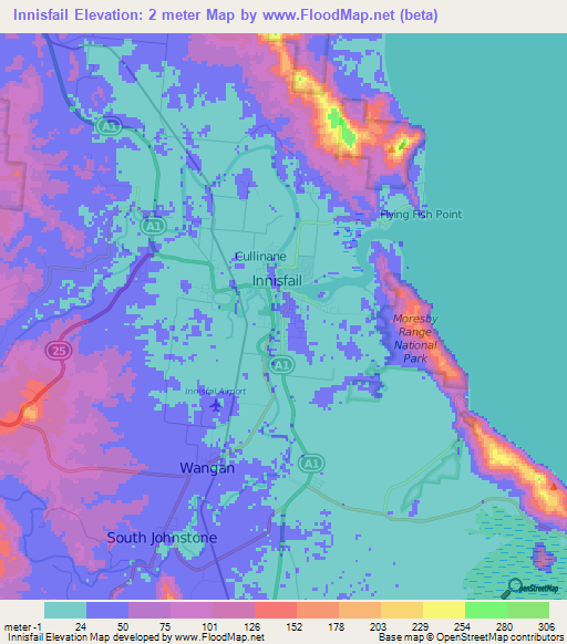 Innisfail,Australia Elevation Map