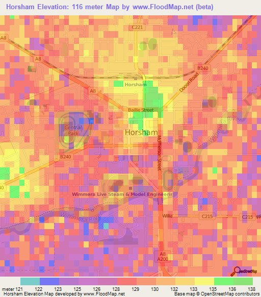 Horsham,Australia Elevation Map