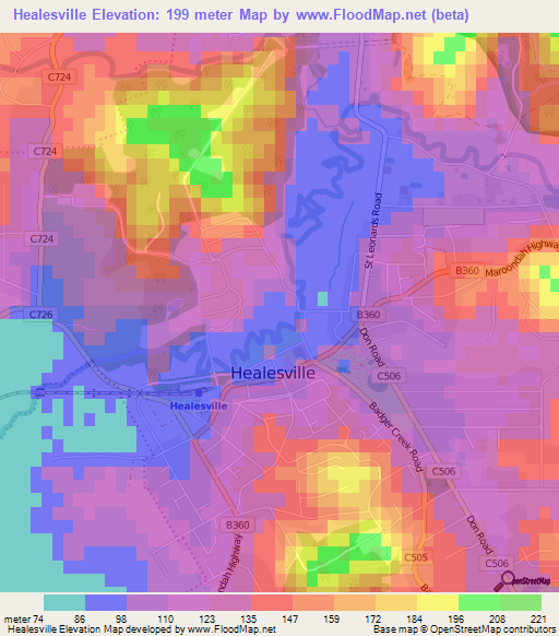Healesville,Australia Elevation Map