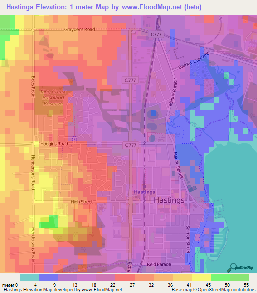 Hastings,Australia Elevation Map