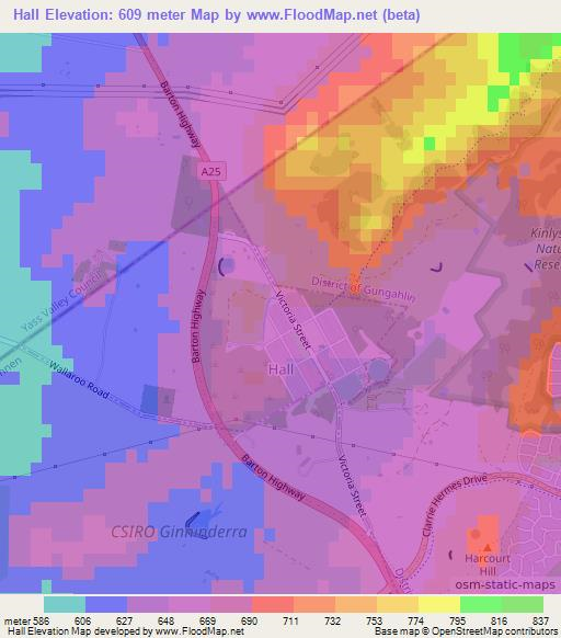 Hall,Australia Elevation Map