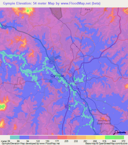 Gympie,Australia Elevation Map