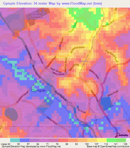 Gympie,Australia Elevation Map