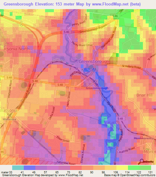 Greensborough,Australia Elevation Map
