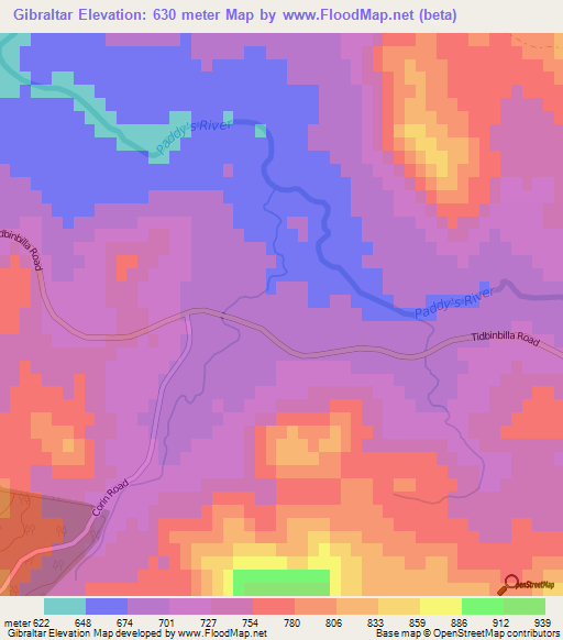 Gibraltar,Australia Elevation Map