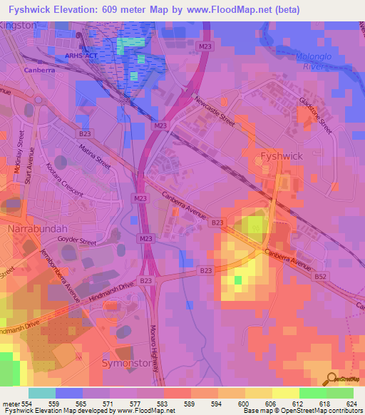 Fyshwick,Australia Elevation Map