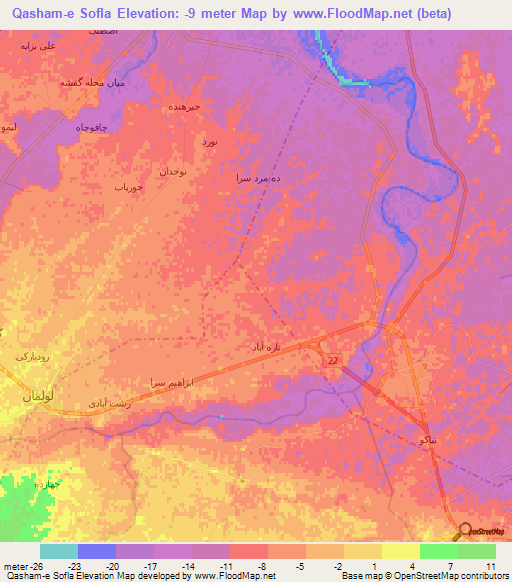 Qasham-e Sofla,Iran Elevation Map