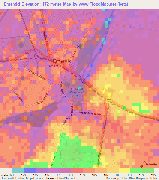 Emerald,Australia Elevation Map