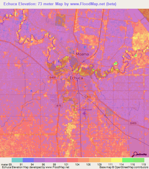 Echuca,Australia Elevation Map