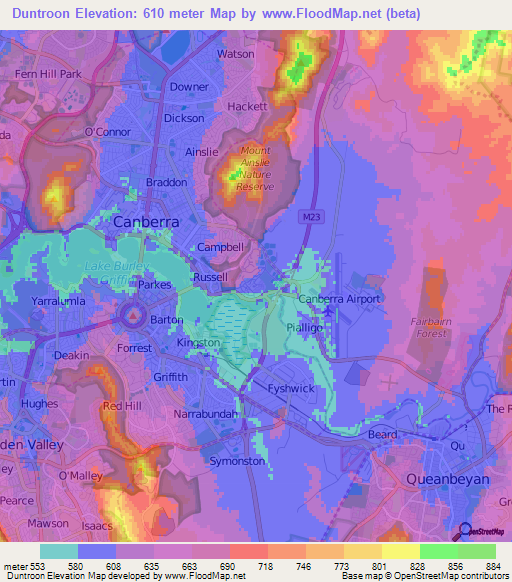 Duntroon,Australia Elevation Map