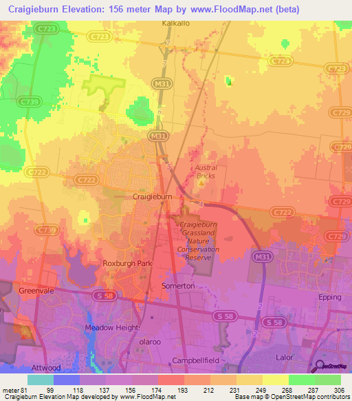 Craigieburn,Australia Elevation Map