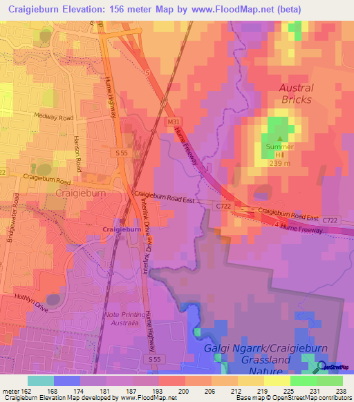 Craigieburn,Australia Elevation Map