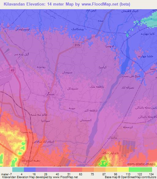 Kilavandan,Iran Elevation Map