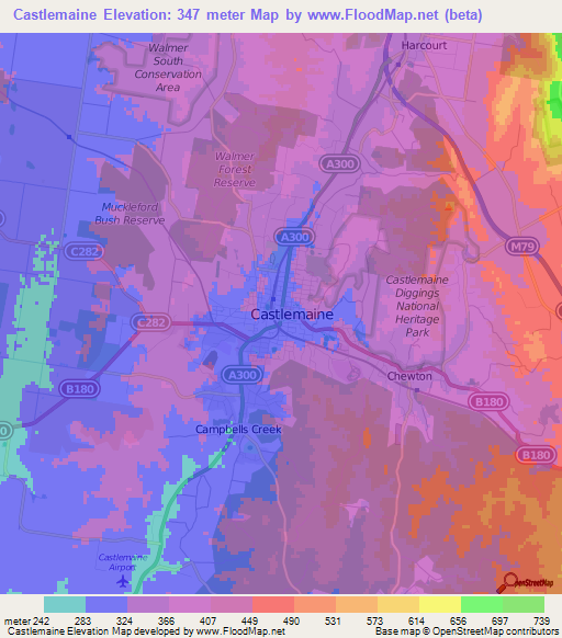 Castlemaine,Australia Elevation Map