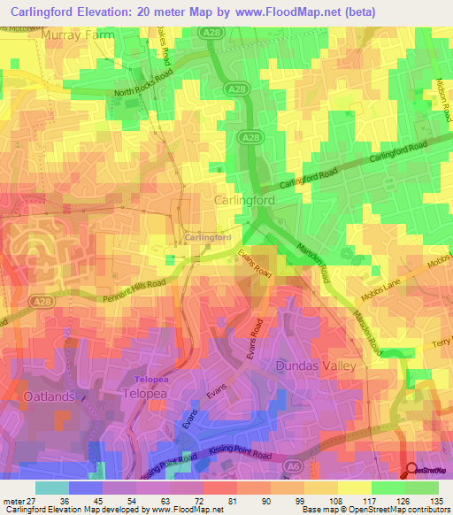 Carlingford,Australia Elevation Map