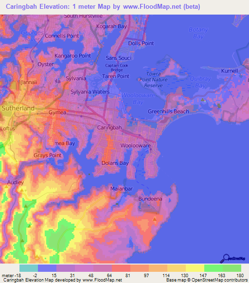 Caringbah,Australia Elevation Map
