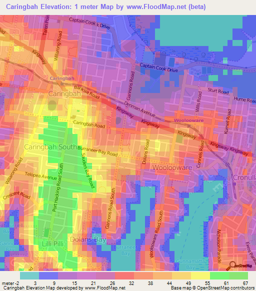 Caringbah,Australia Elevation Map