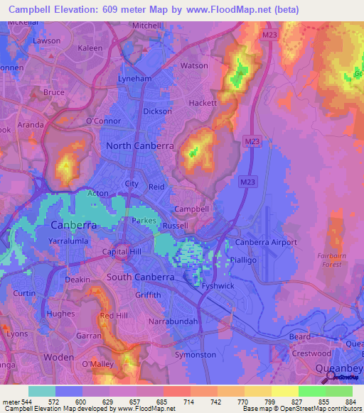 Campbell,Australia Elevation Map