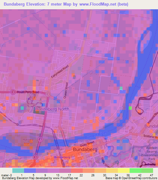 Bundaberg,Australia Elevation Map