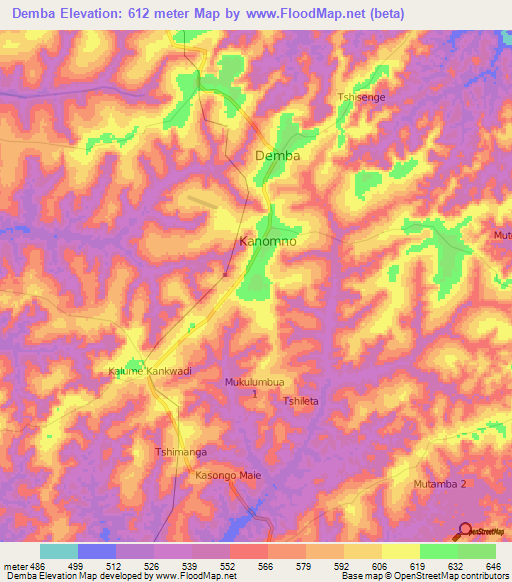 Demba,Congo (Kinshasa) Elevation Map