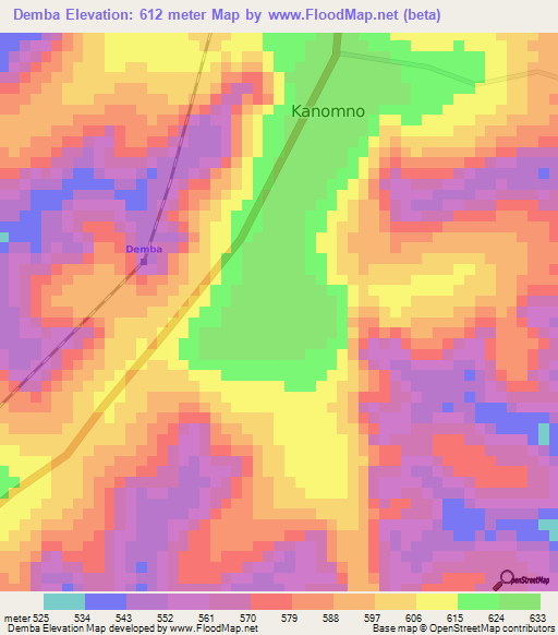 Demba,Congo (Kinshasa) Elevation Map