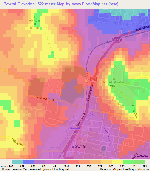 Bowral,Australia Elevation Map