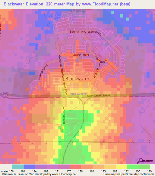 Blackwater,Australia Elevation Map