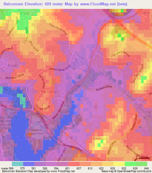 Belconnen,Australia Elevation Map