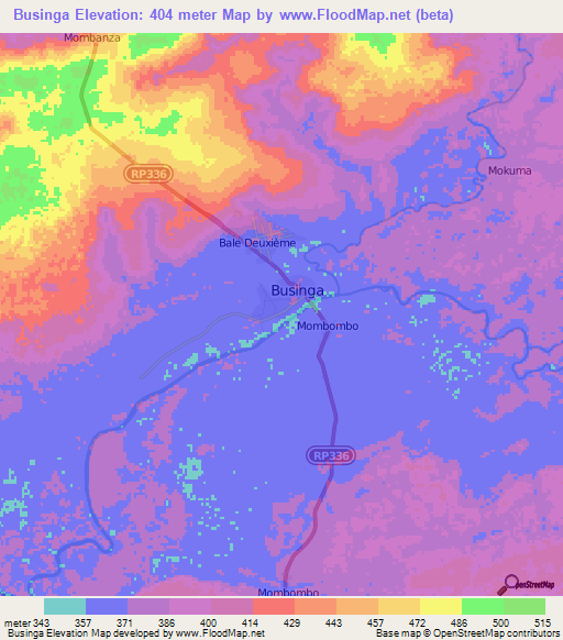 Businga,Congo (Kinshasa) Elevation Map