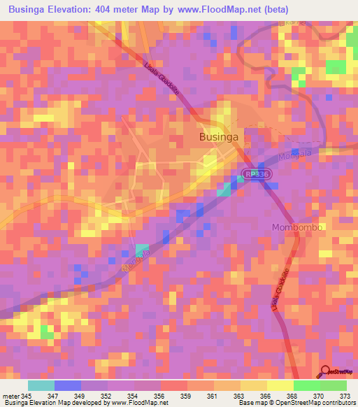 Businga,Congo (Kinshasa) Elevation Map