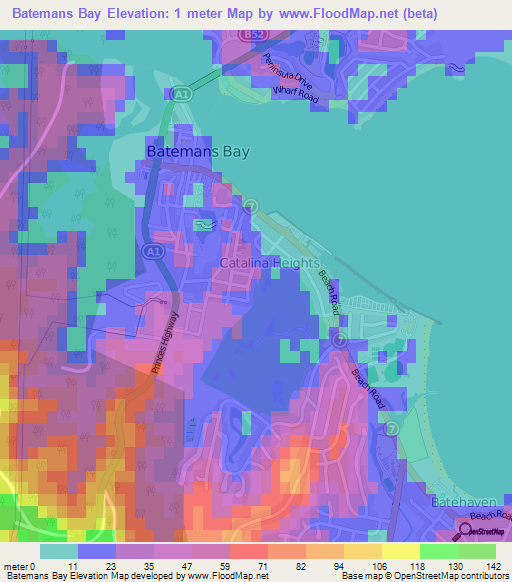 Batemans Bay,Australia Elevation Map