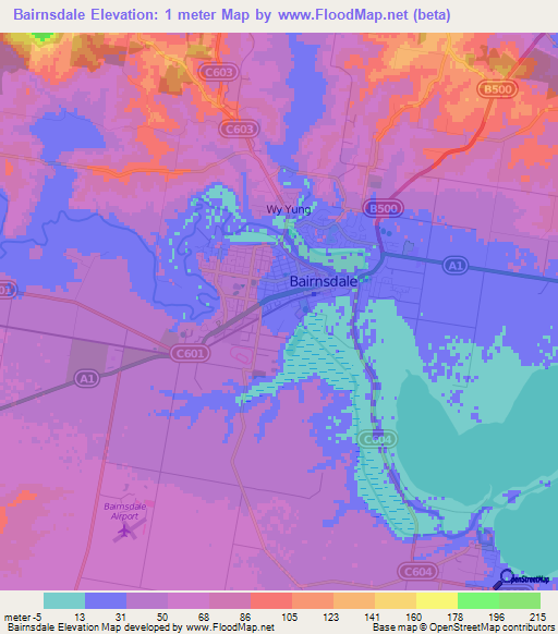 Bairnsdale,Australia Elevation Map